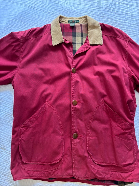 J. Crew Jackets & Blazers - J. Crew Red Cotton Barn Jacket with Tan Corduroy Collar